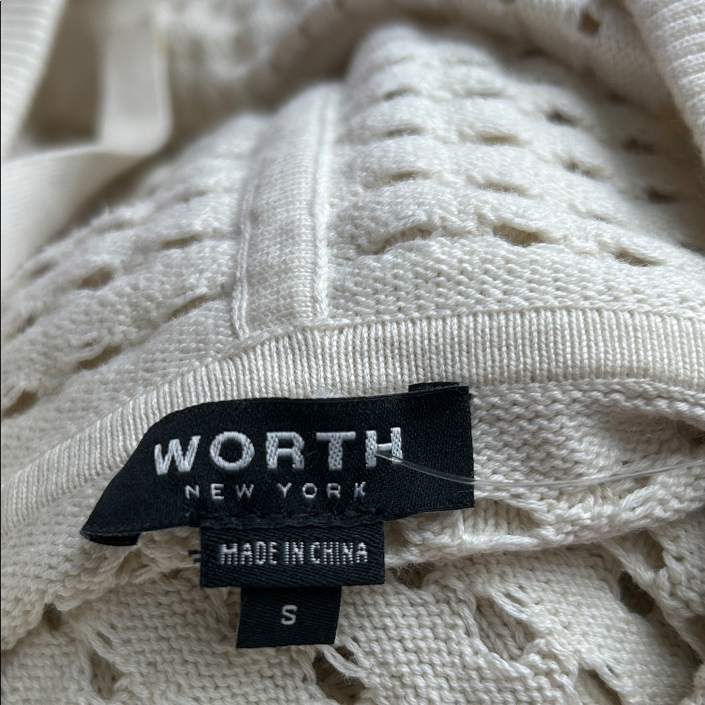 Worth New York Ivory Open Knit Hoodie Sweater Cotton Cashmere Small - Picture 2 of 11